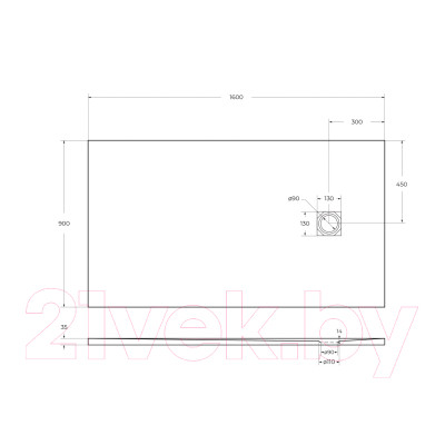 Душевой поддон BelBagno TRAY-MR-UNO-AH-160/90-35-W