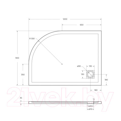 Душевой поддон BelBagno TRAY-MR-UNO-RH-120/90-550-35-W-L