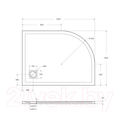 Душевой поддон BelBagno TRAY-MR-UNO-RH-120/90-550-35-W-R