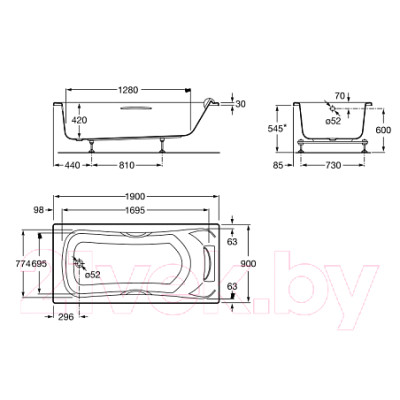 Ванна акриловая Roca BeCool 190x90 / ZRU9303020