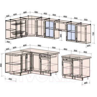 Кухонный гарнитур Интерлиния Тренд 1.5x3.1 правая