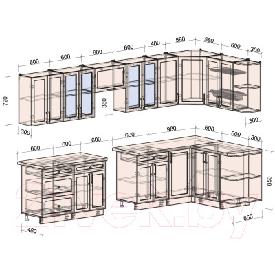 Кухонный гарнитур Интерлиния Тренд 1.5x3.4 правая