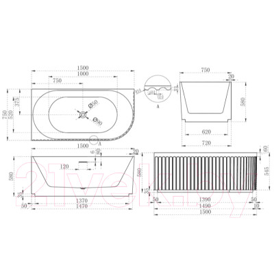 Ванна акриловая Abber AB9412-1.5 L