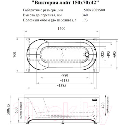 Ванна акриловая Radomir Виктория Лайт 150x70x42 / 2-01-0-0-1-257Р