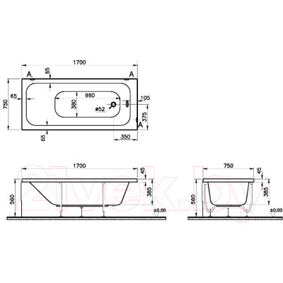 Ванна акриловая VitrA Optimum Neon 170x75 / 64570001000