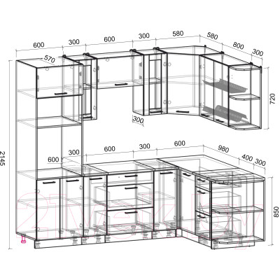 Кухонный гарнитур Интерлиния Мила 1.68x2.4 правая
