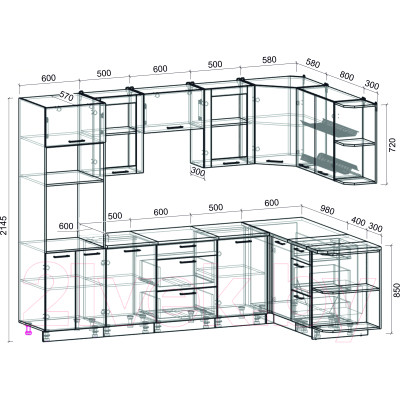 Кухонный гарнитур Интерлиния Мила 1.68x2.8 правая