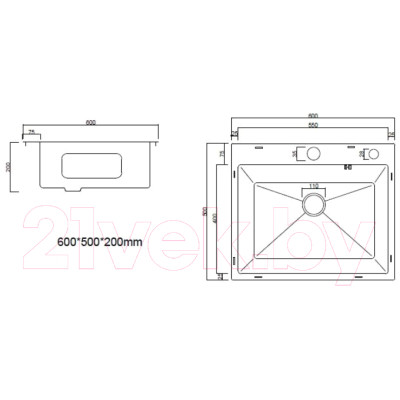 Мойка кухонная Arfeka Eco AR PVD Nano Decor 60x50