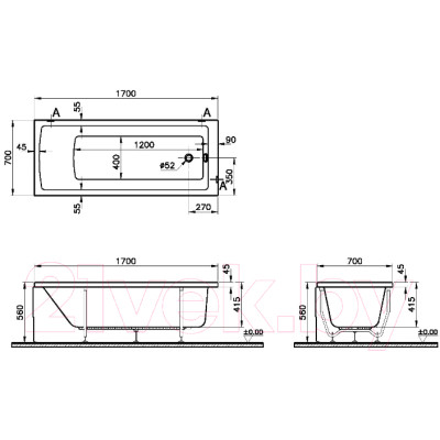 Ванна акриловая VitrA Neon 170x70 / 52530001000 + 59990251000