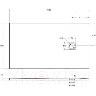 Душевой поддон BelBagno TRAY-MR-UNO-AH-140/80-35-W-CR