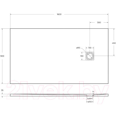 Душевой поддон BelBagno TRAY-MR-UNO-AH-160/90-35-W-CR