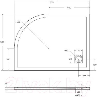 Душевой поддон BelBagno TRAY-MR-UNO-RH-120/90-550-35-W-L-CR