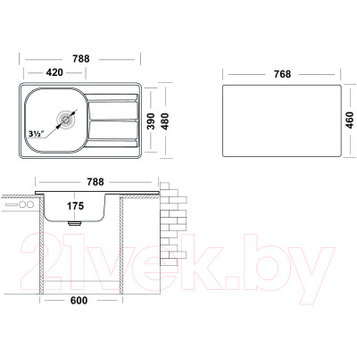 Мойка кухонная Ukinox Спектр SPM788.480-GT6K-O