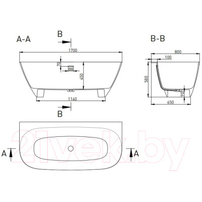 Ванна из искусственного мрамора Salini Sofia Wall 170x80 / 102512GRF