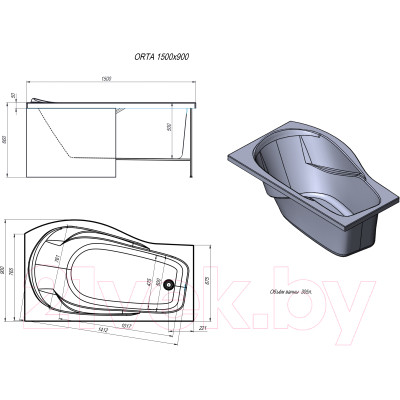 Ванна акриловая Alex Baitler Orta L 150x90