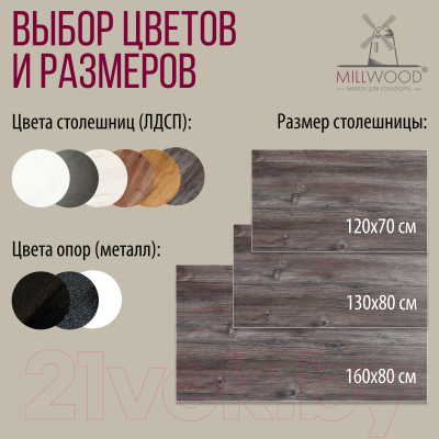 Обеденный стол Millwood Женева 2 Л 120x70x75