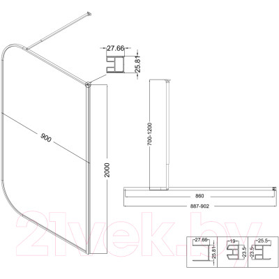 Душевая стенка Niagara NG-689-90TBLACK 90x200