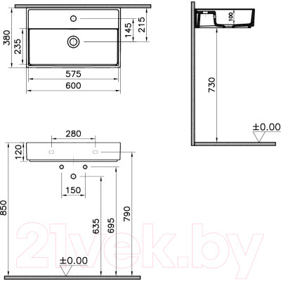 Умывальник VitrA ArchiPlan 60x38 / 7401B003-0001