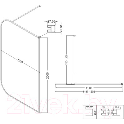 Душевая стенка Niagara NG-689-12TBLACK 120x200