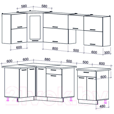 Кухонный гарнитур Интерлиния Мила Gloss 50-12x25