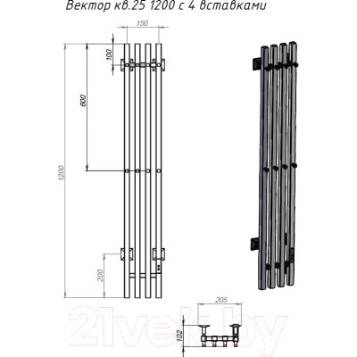 Полотенцесушитель электрический Тругор Пэк СП Вектор кв 4 120x15 / 323546