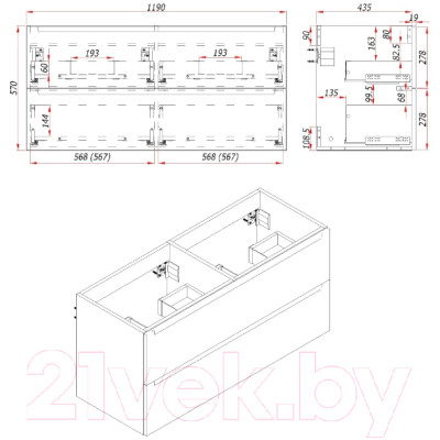 Тумба под умывальник ЗОВ Дион 120 / D120LAFM7015MKV5-KP13W