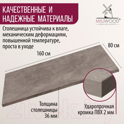 Столешница для стола Millwood Л ПФ 160x80x3.6