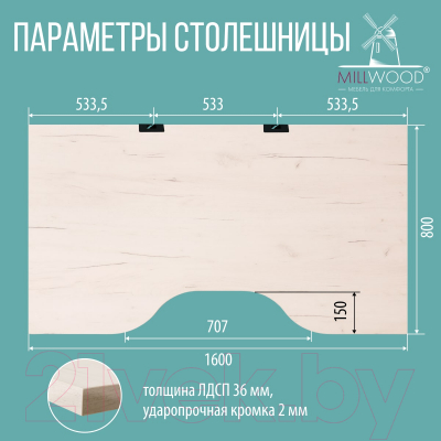 Компьютерный стол Millwood Каир 2 с вырезом 160x80x74