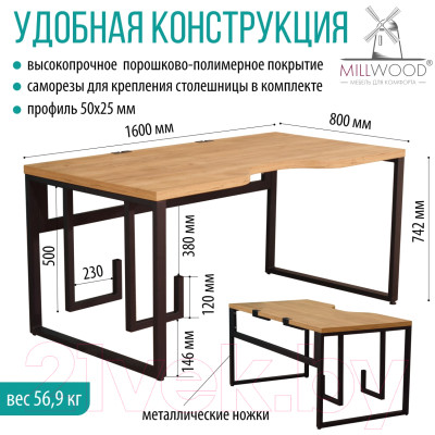 Компьютерный стол Millwood Каир 2 с вырезом 160x80x74