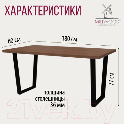 Обеденный стол Millwood Лофт Уэльс 180x80x75