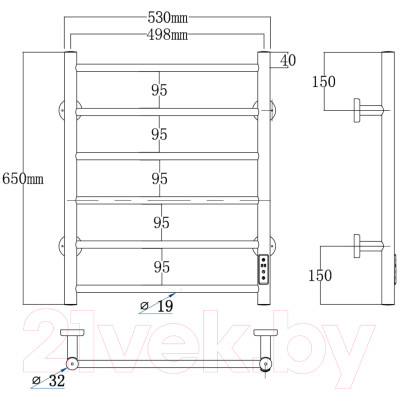 Полотенцесушитель электрический Roxen Caspia BK-109W-6T / 11070-5365B