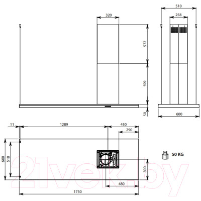 Вытяжка коробчатая Falmec Lumen Isola Steel 175 DX 1750 / CLUI75.E0P2#NEUI490F