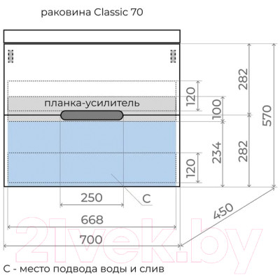 Тумба под умывальник Style Line Матис 70 2 ящика Plus