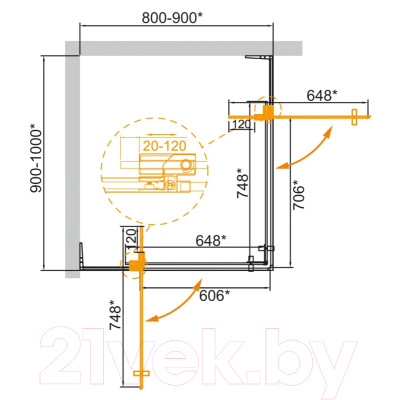 Душевой уголок Cezares SLIDER-AH-2-80/90-90/100-GRIGIO-BORO