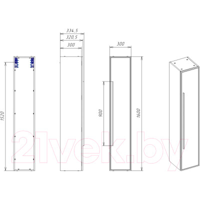 Шкаф-пенал для ванной La Fenice Elba 30x160 / FNC-05-ELB-B-30