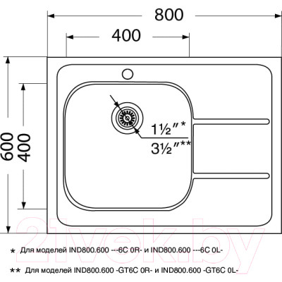 Мойка кухонная Ukinox Иннова IND800.600-GT6C 0RS