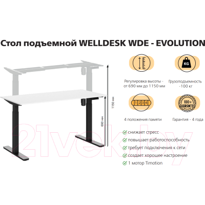 Письменный стол WellDesk WDЕ Evolution 139.5x80x1.8