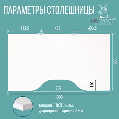 Столешница для стола Millwood С вырезом 130x80x3.6