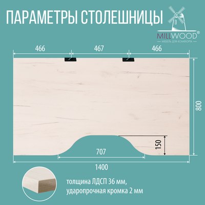 Компьютерный стол Millwood Каир 2 с вырезом 140x80x74.2