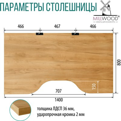 Компьютерный стол Millwood Каир 2 с вырезом 140x80x74.2