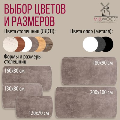 Обеденный стол Millwood Лофт Мюнхен Л 180x90x75