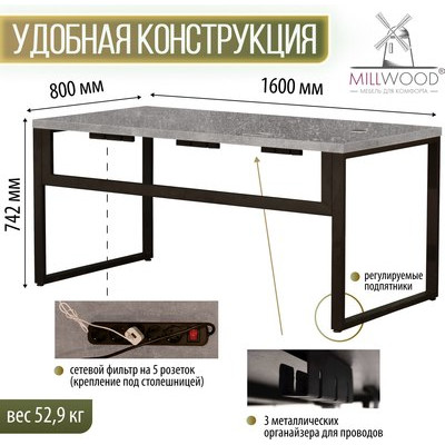 Компьютерный стол Millwood Каир Смарт 160x80x74.2