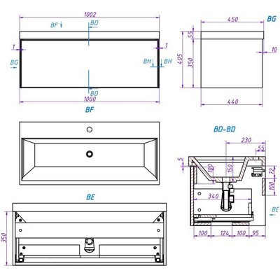 Тумба под умывальник La Fenice Simpla 100 / FNC-01-SIM-BG-100