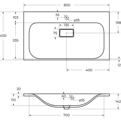 Умывальник BelBagno BB800/450-LV-MR-FT