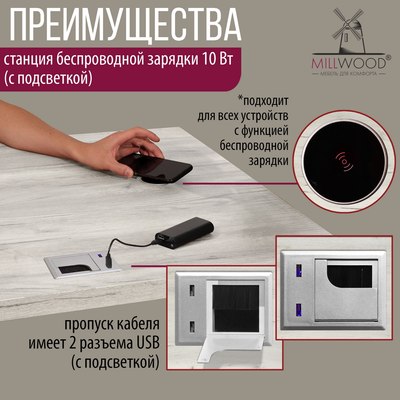 Компьютерный стол Millwood Подъемный Смарт с вырезом 160x80