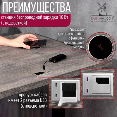 Компьютерный стол Millwood Подъемный Смарт с вырезом 160x80