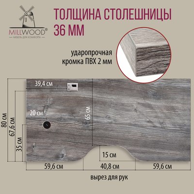 Компьютерный стол Millwood Подъемный Смарт с вырезом 160x80