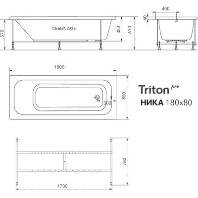 Ванна акриловая Triton Ника 180x80