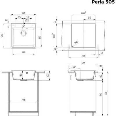 Мойка кухонная Maunfeld Perla 505 MFQS-505B